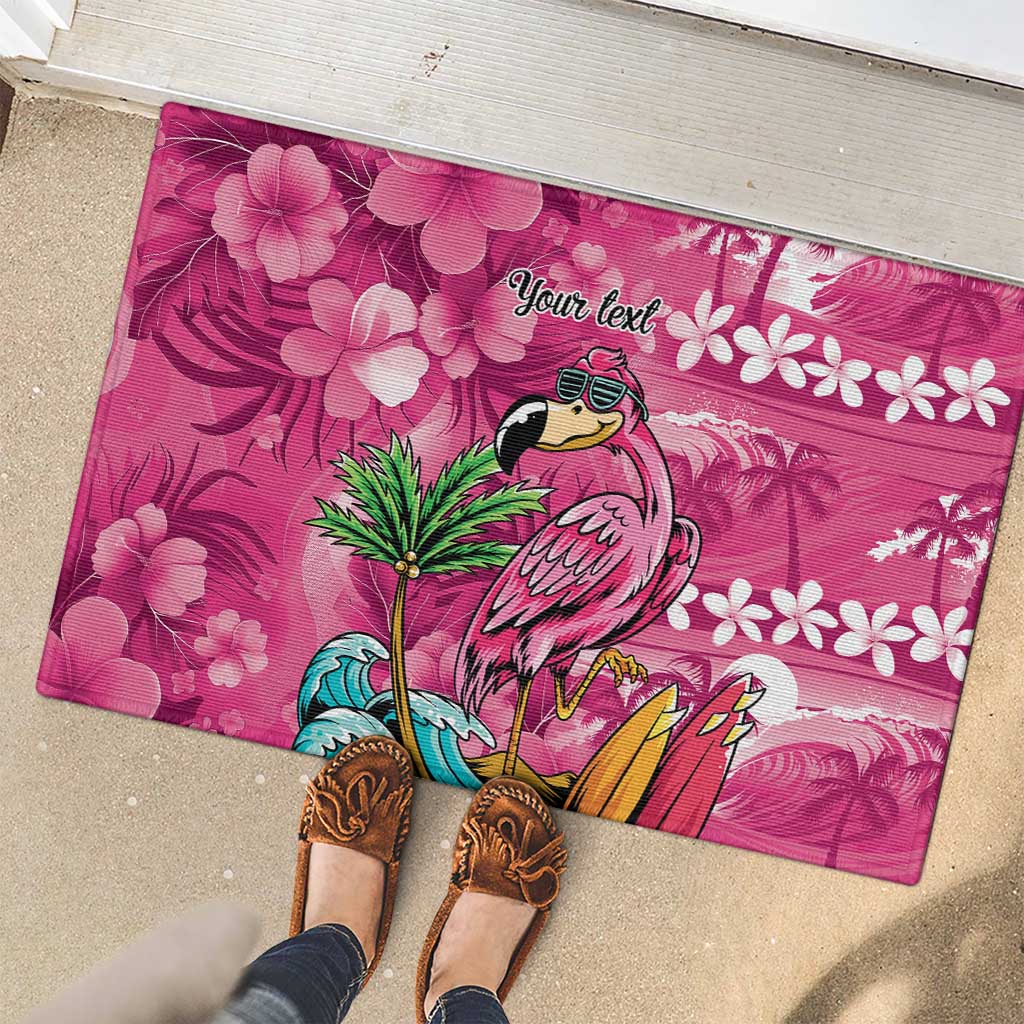 Hawaiian Flamingo Hibiscus Personalised Rubber Doormat Pink Summer Tropical Flowers LT9 - Polynesian Pride