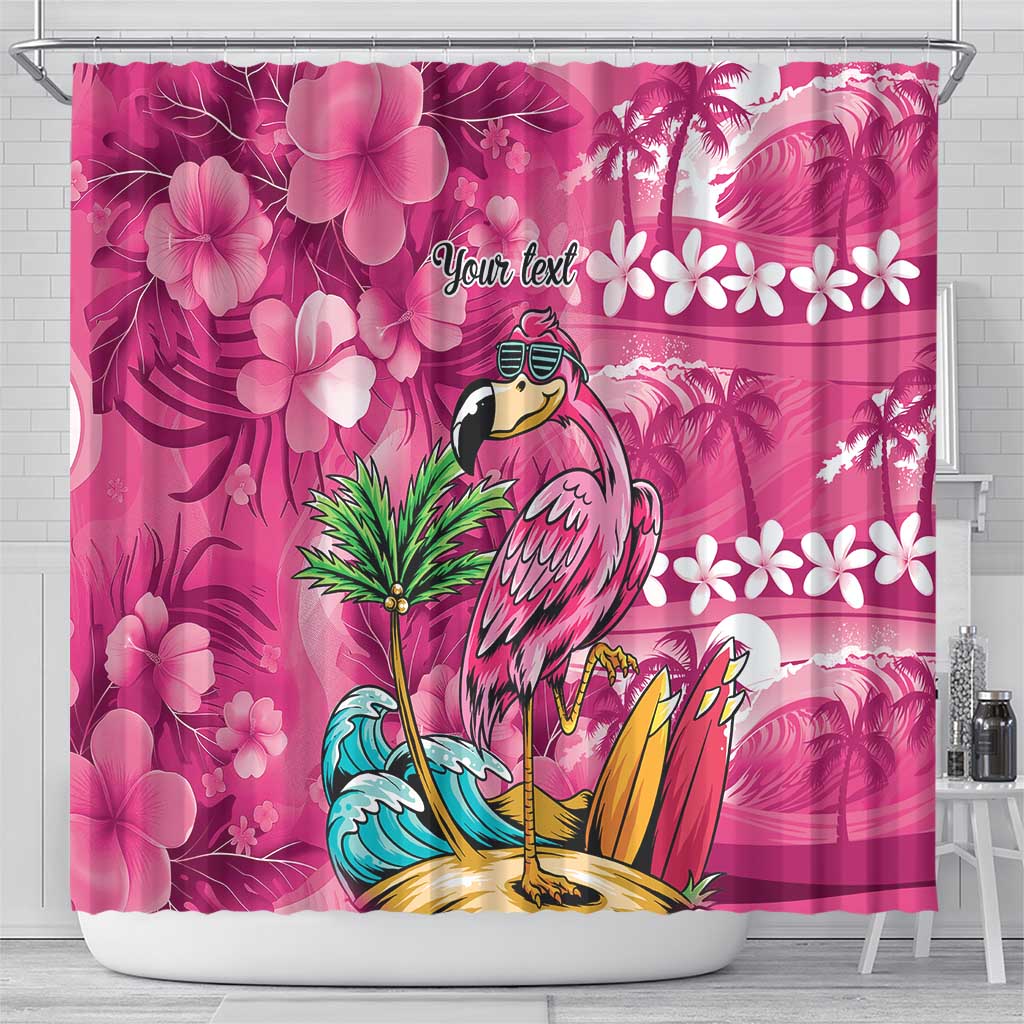 Hawaiian Flamingo Hibiscus Personalised Shower Curtain Pink Summer Tropical Flowers - Polynesian Pride