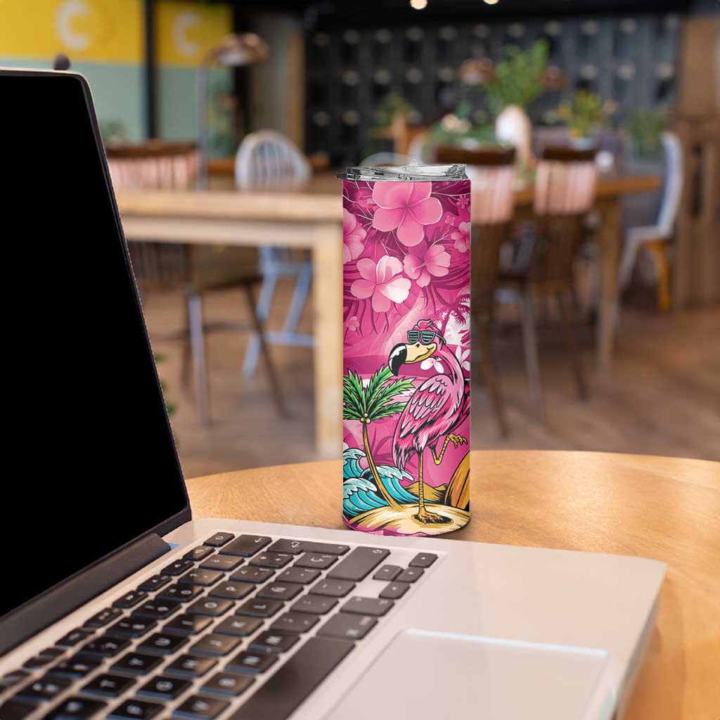 Hawaiian Flamingo Hibiscus Personalised Skinny Tumbler Pink Summer Tropical Flowers - Polynesian Pride