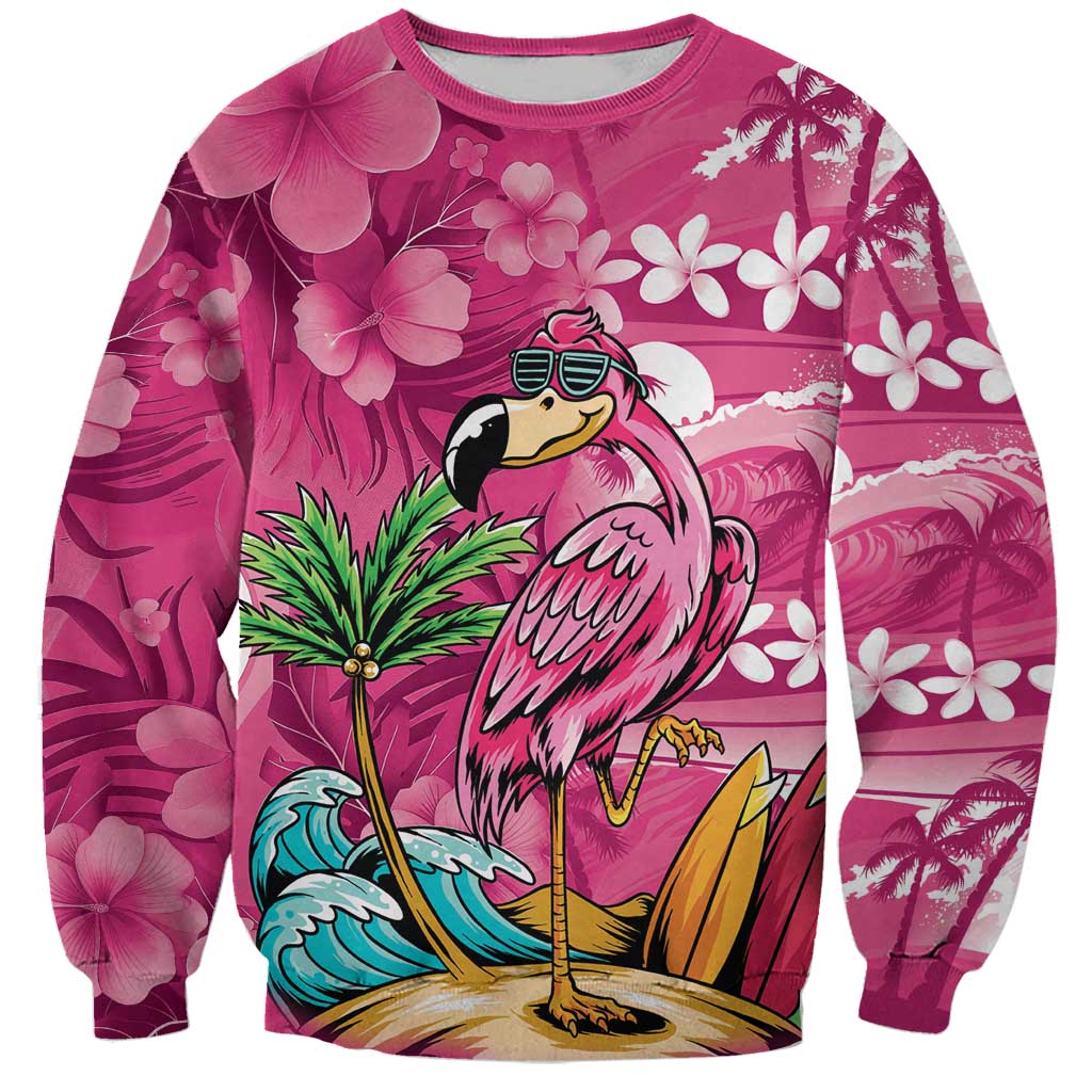 Hawaiian Flamingo Hibiscus Personalised Sweatshirt Pink Summer Tropical Flowers LT9 Unisex Pink - Polynesian Pride
