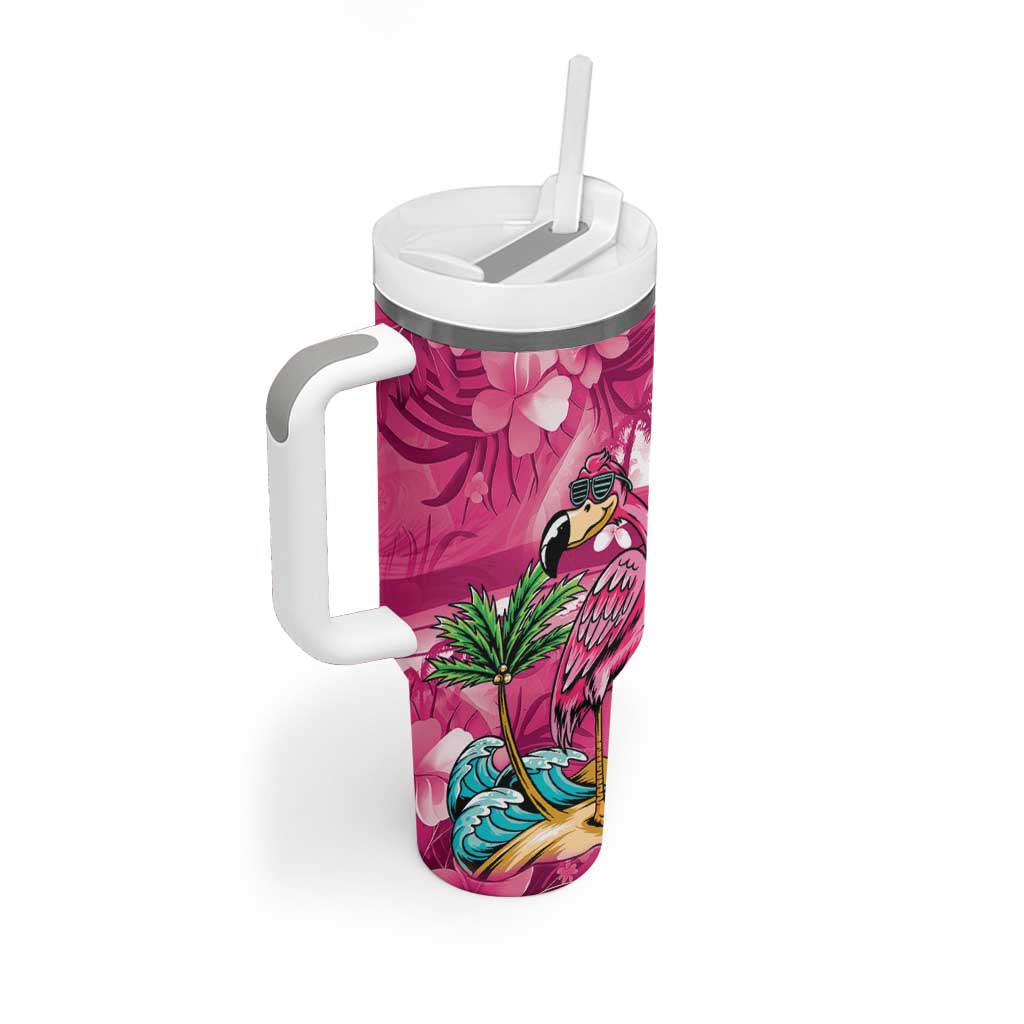 Hawaiian Flamingo Hibiscus Personalised Tumbler With Handle Pink Summer Tropical Flowers - Polynesian Pride