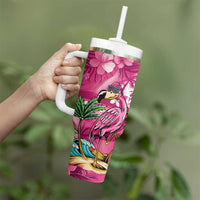 Hawaiian Flamingo Hibiscus Personalised Tumbler With Handle Pink Summer Tropical Flowers - Polynesian Pride