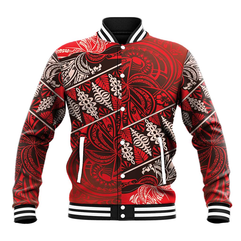 Vintage Ngatu Tribal Tonga Pattern Baseball Jacket LT9 Unisex Red - Polynesian Pride