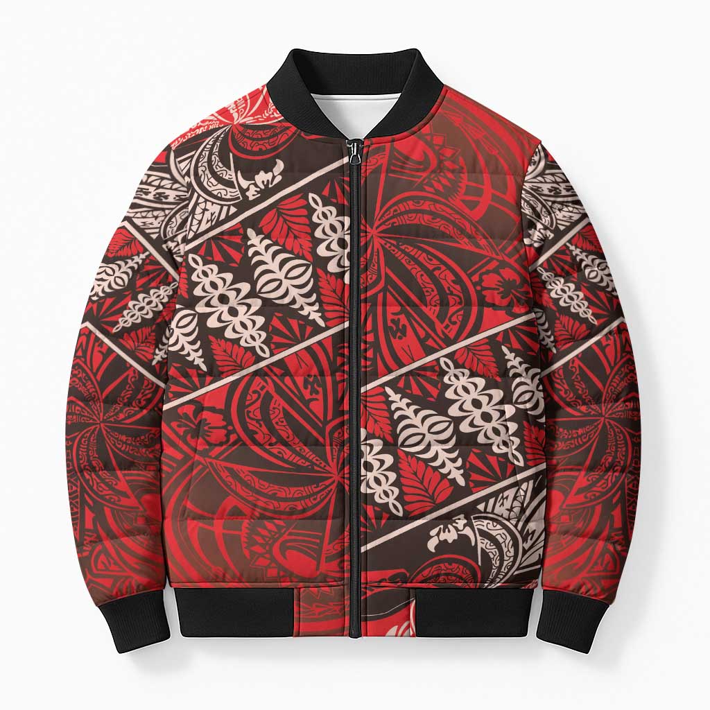 Vintage Ngatu Tribal Tonga Pattern Bomber Puffer Jacket LT9 Red - Polynesian Pride