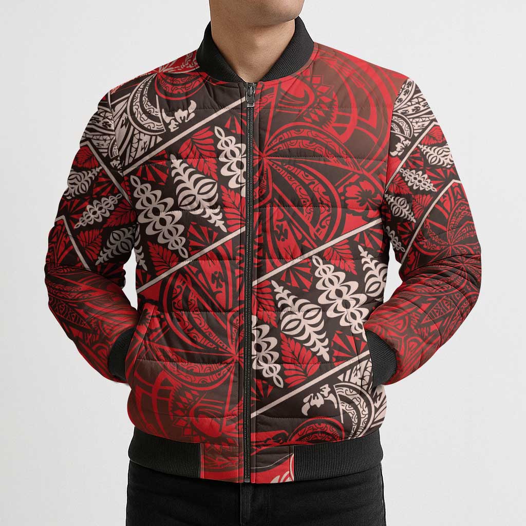Vintage Ngatu Tribal Tonga Pattern Bomber Puffer Jacket LT9 - Polynesian Pride