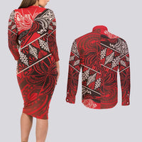 Vintage Ngatu Tribal Tonga Pattern Couples Matching Long Sleeve Bodycon Dress and Long Sleeve Button Shirt LT9 - Polynesian Pride