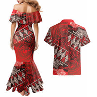 Vintage Ngatu Tribal Tonga Pattern Couples Matching Mermaid Dress and Hawaiian Shirt LT9 - Polynesian Pride