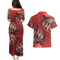 Vintage Ngatu Tribal Tonga Pattern Couples Matching Puletasi and Hawaiian Shirt LT9 - Polynesian Pride