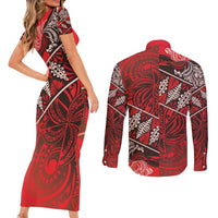 Vintage Ngatu Tribal Tonga Pattern Couples Matching Short Sleeve Bodycon Dress and Long Sleeve Button Shirt LT9 - Polynesian Pride