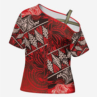 Vintage Ngatu Tribal Tonga Pattern Cross Shoulder Shirt LT9 Female Red - Polynesian Pride