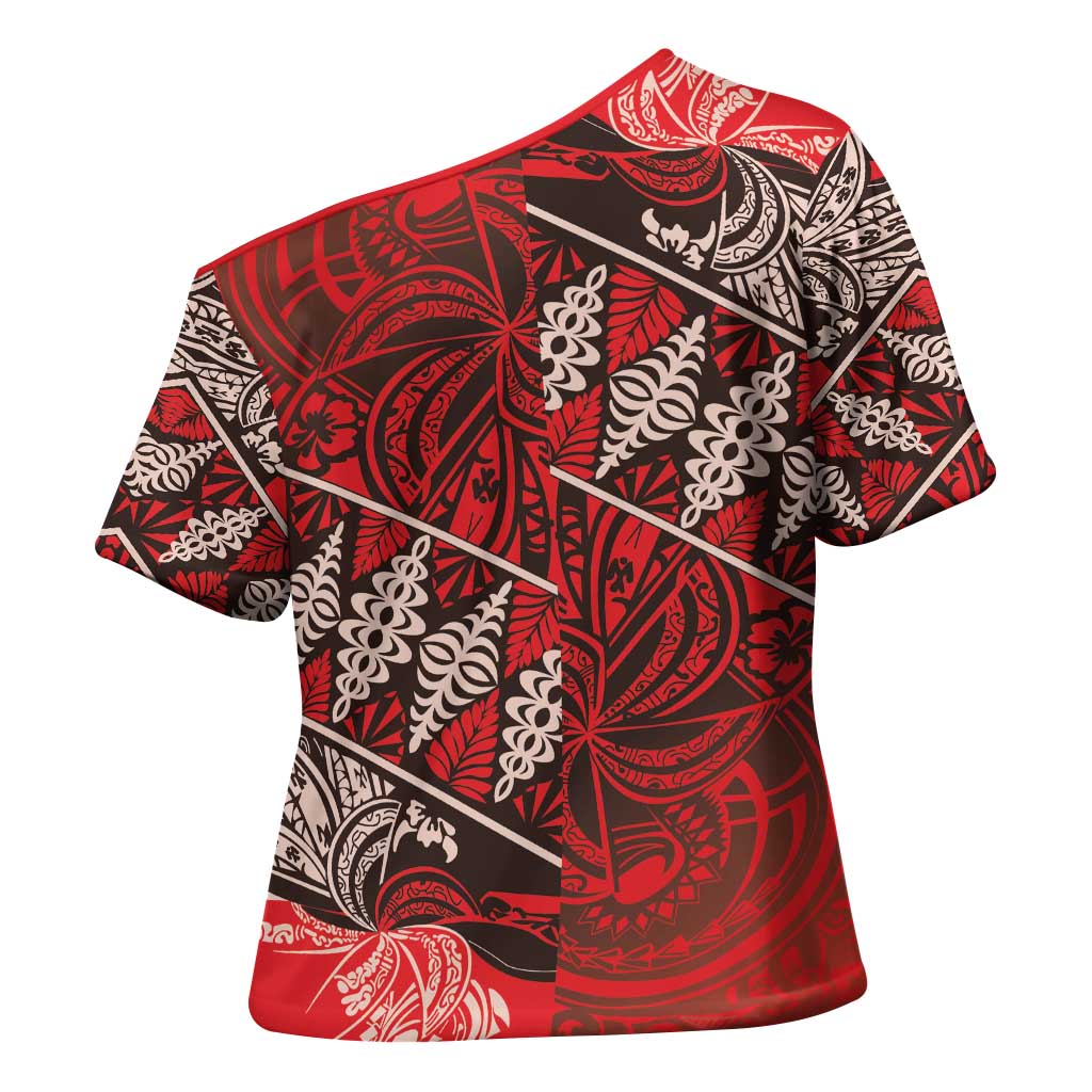 Vintage Ngatu Tribal Tonga Pattern Cross Shoulder Shirt LT9 - Polynesian Pride