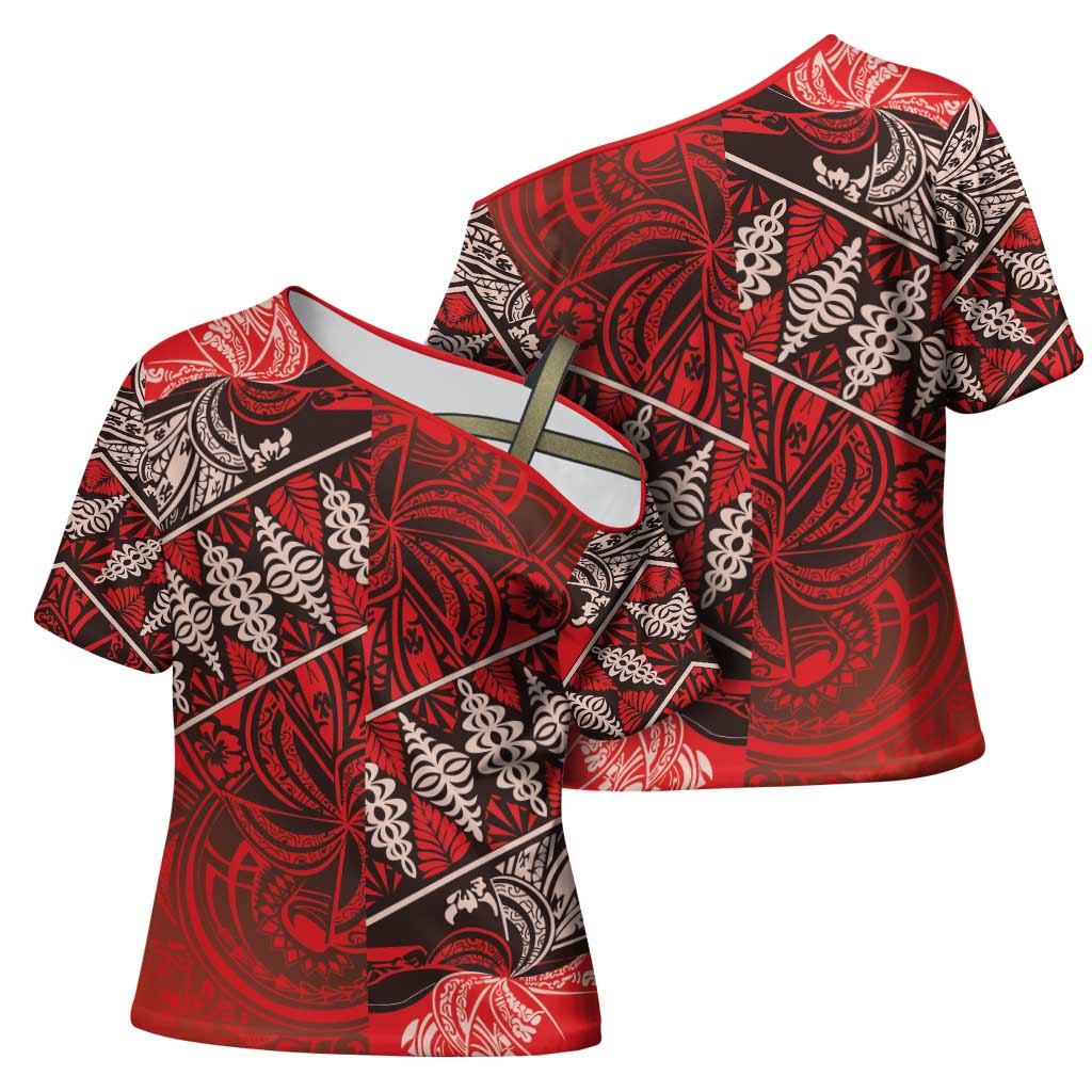 Vintage Ngatu Tribal Tonga Pattern Cross Shoulder Shirt LT9 - Polynesian Pride