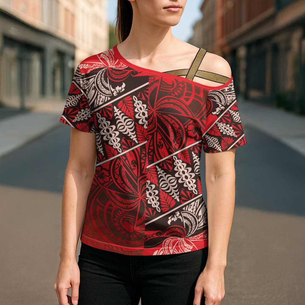 Vintage Ngatu Tribal Tonga Pattern Cross Shoulder Shirt LT9 - Polynesian Pride
