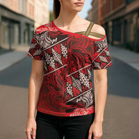 Vintage Ngatu Tribal Tonga Pattern Cross Shoulder Shirt LT9 - Polynesian Pride
