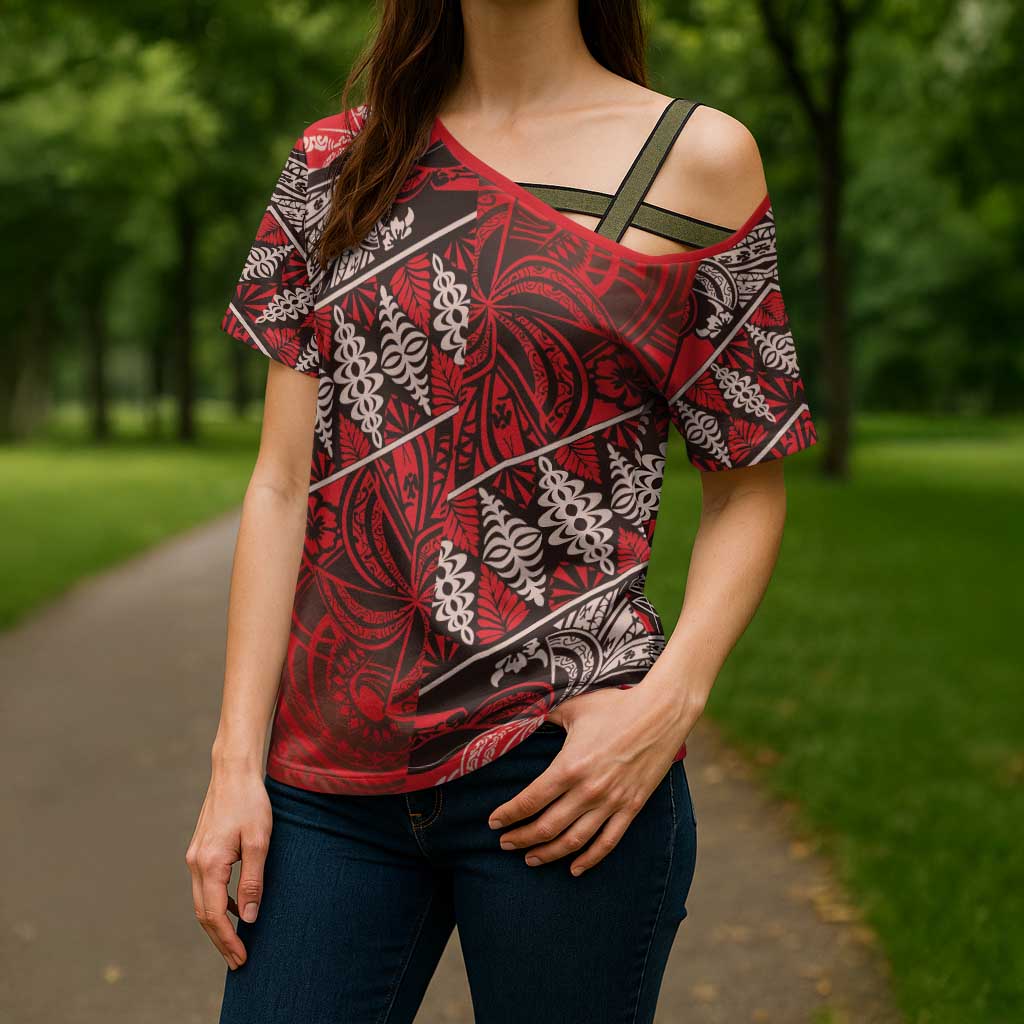 Vintage Ngatu Tribal Tonga Pattern Cross Shoulder Shirt LT9 - Polynesian Pride