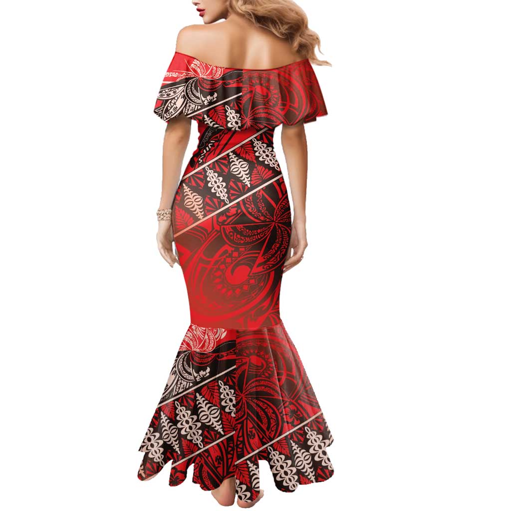 Vintage Ngatu Tribal Tonga Pattern Family Matching Mermaid Dress and Hawaiian Shirt - Polynesian Pride