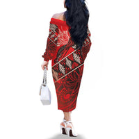 Vintage Ngatu Tribal Tonga Pattern Family Matching Off The Shoulder Long Sleeve Dress and Hawaiian Shirt LT9 - Polynesian Pride