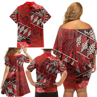Vintage Ngatu Tribal Tonga Pattern Family Matching Off Shoulder Short Dress and Hawaiian Shirt - Polynesian Pride