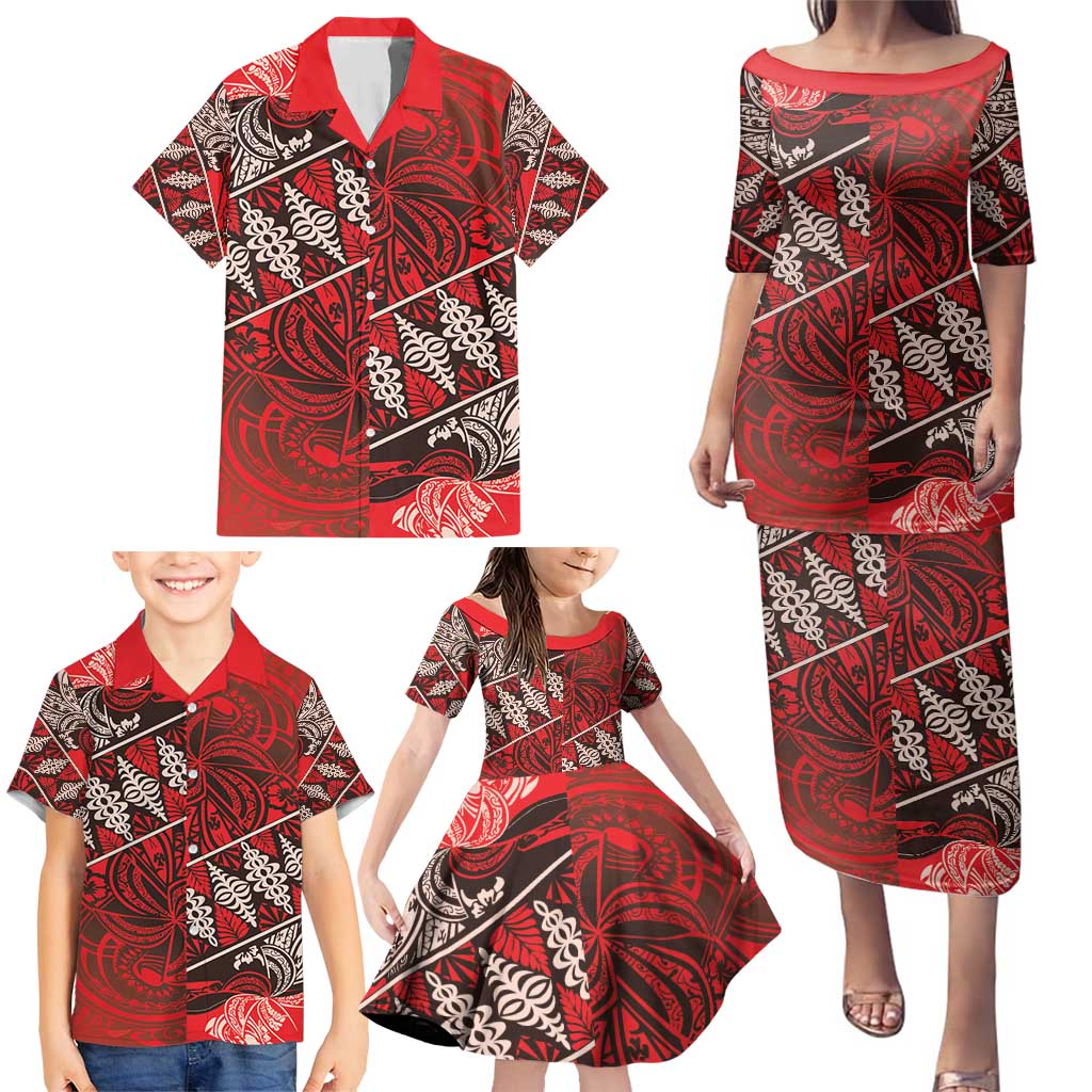 Vintage Ngatu Tribal Tonga Pattern Family Matching Puletasi and Hawaiian Shirt LT9 - Polynesian Pride