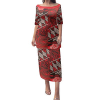 Vintage Ngatu Tribal Tonga Pattern Family Matching Puletasi and Hawaiian Shirt LT9 Mom's Dress Red - Polynesian Pride