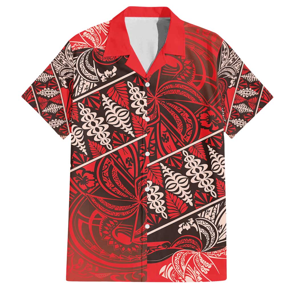 Vintage Ngatu Tribal Tonga Pattern Family Matching Summer Maxi Dress and Hawaiian Shirt LT9 Dad's Shirt - Short Sleeve Red - Polynesian Pride