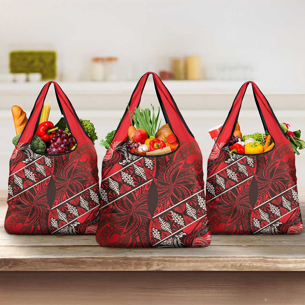 Vintage Ngatu Tribal Tonga Pattern Grocery Bag LT9 3-pack One Size Red - Polynesian Pride