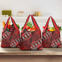 Vintage Ngatu Tribal Tonga Pattern Grocery Bag LT9 3-pack One Size Red - Polynesian Pride