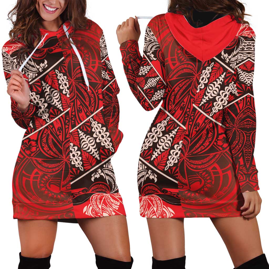 Vintage Ngatu Tribal Tonga Pattern Hoodie Dress - Polynesian Pride