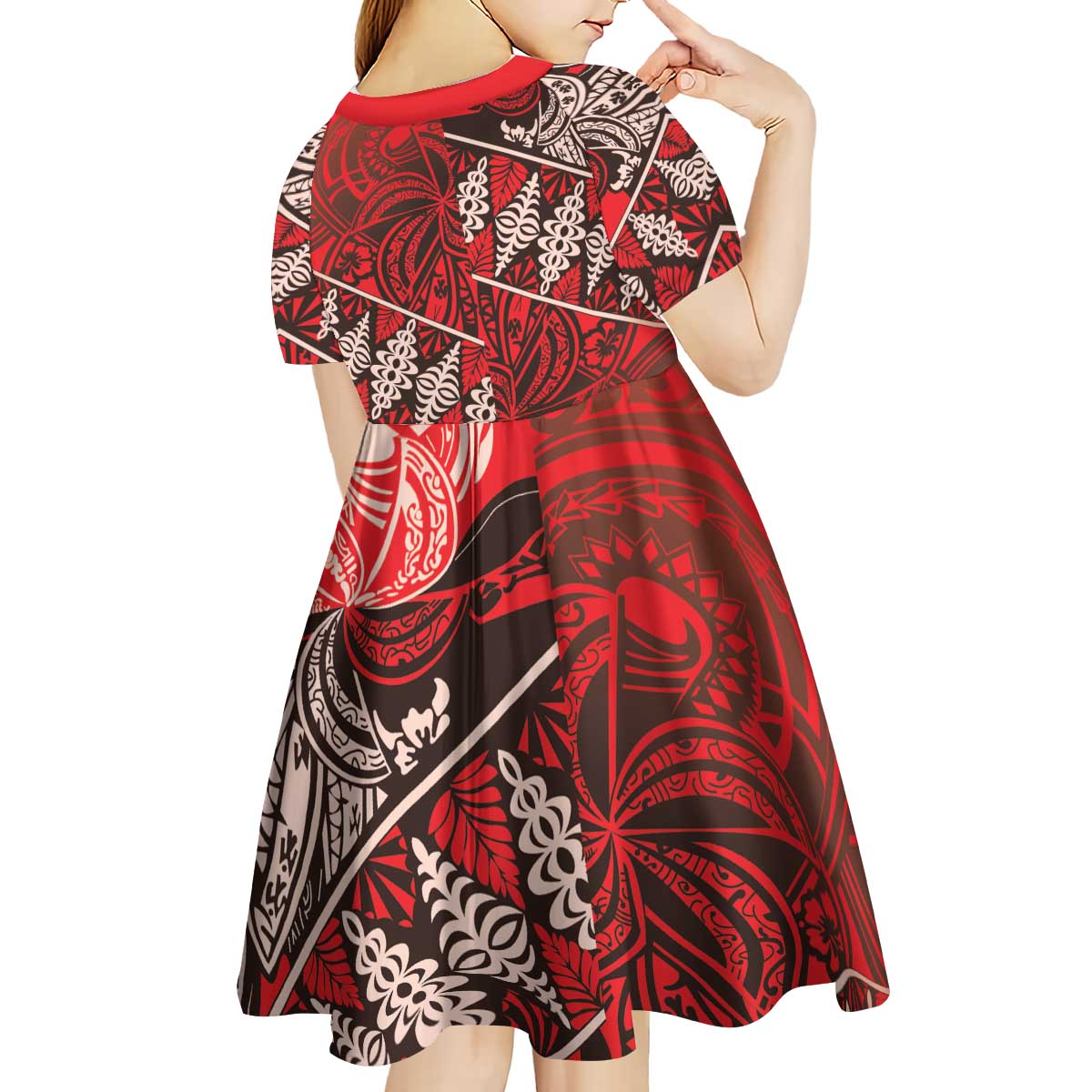 Vintage Ngatu Tribal Tonga Pattern Kid Short Sleeve Dress - Polynesian Pride