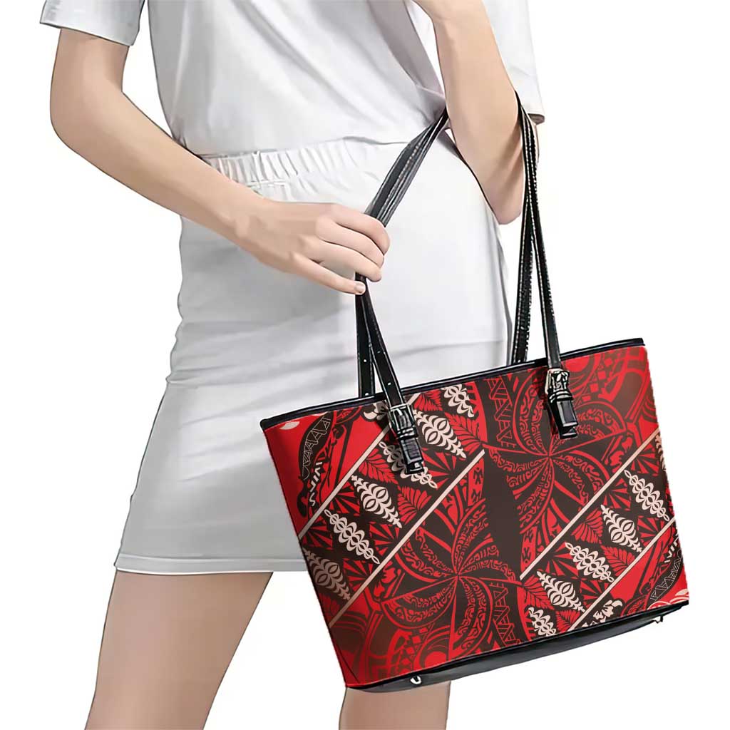 Vintage Ngatu Tribal Tonga Pattern Leather Tote Bag LT9 - Polynesian Pride