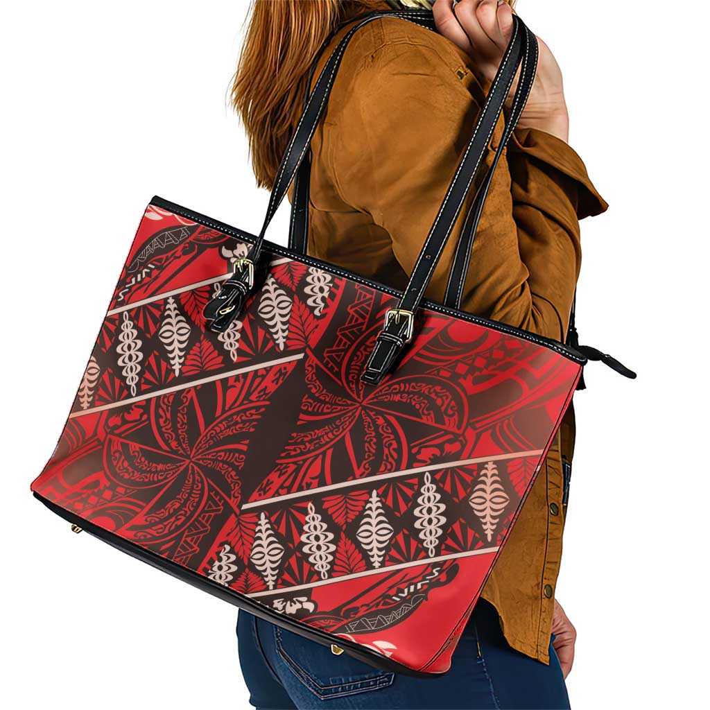 Vintage Ngatu Tribal Tonga Pattern Leather Tote Bag LT9 - Polynesian Pride