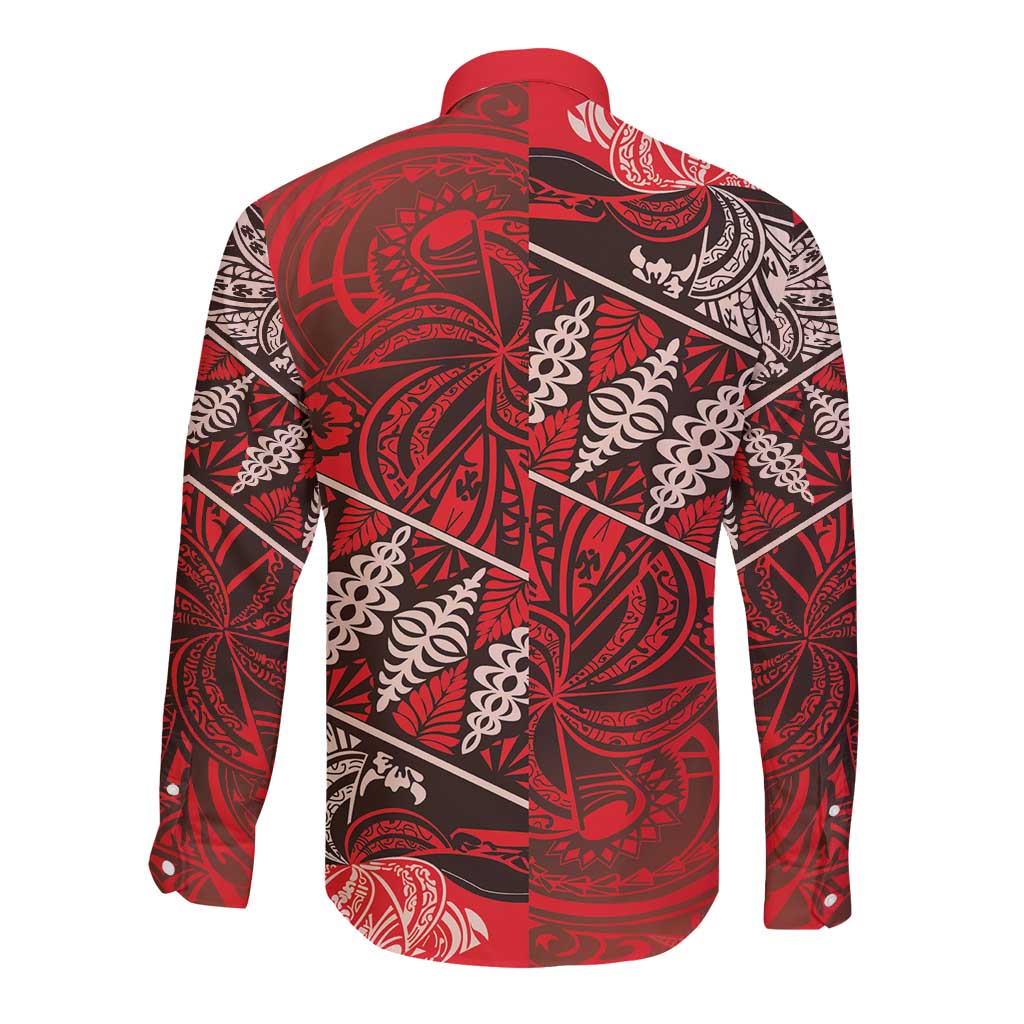 Vintage Ngatu Tribal Tonga Pattern Long Sleeve Button Shirt LT9 - Polynesian Pride