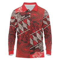 Vintage Ngatu Tribal Tonga Pattern Long Sleeve Polo Shirt LT9 Red - Polynesian Pride
