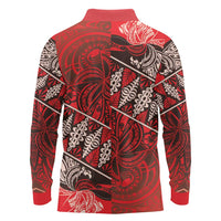 Vintage Ngatu Tribal Tonga Pattern Long Sleeve Polo Shirt LT9 - Polynesian Pride