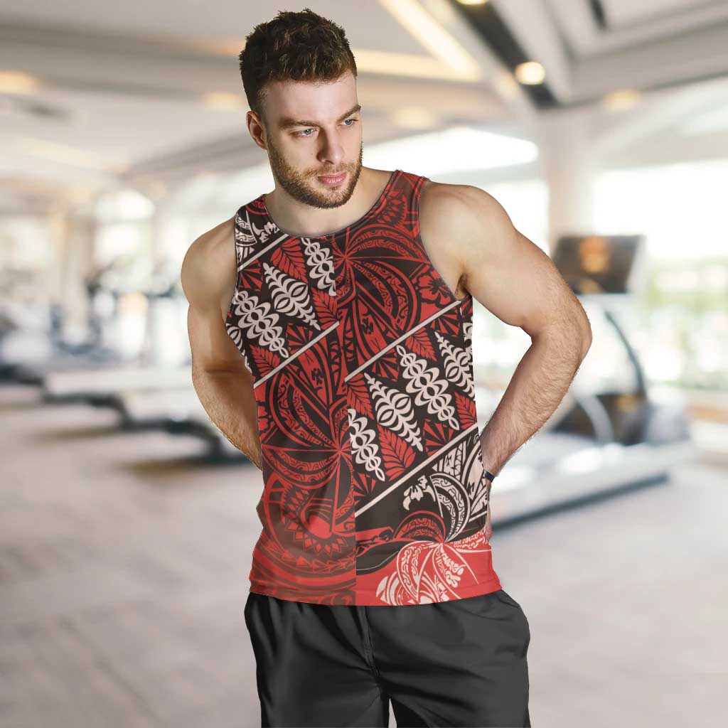 Vintage Ngatu Tribal Tonga Pattern Men Tank Top LT9 Red - Polynesian Pride