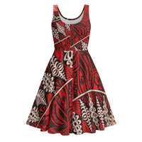 Vintage Ngatu Tribal Tonga Pattern Midi Dress LT9 Red - Polynesian Pride