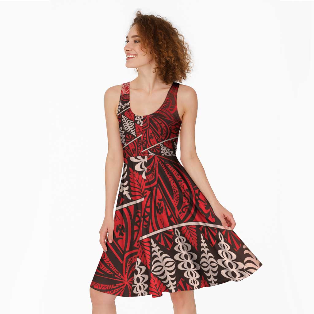 Vintage Ngatu Tribal Tonga Pattern Midi Dress LT9 - Polynesian Pride
