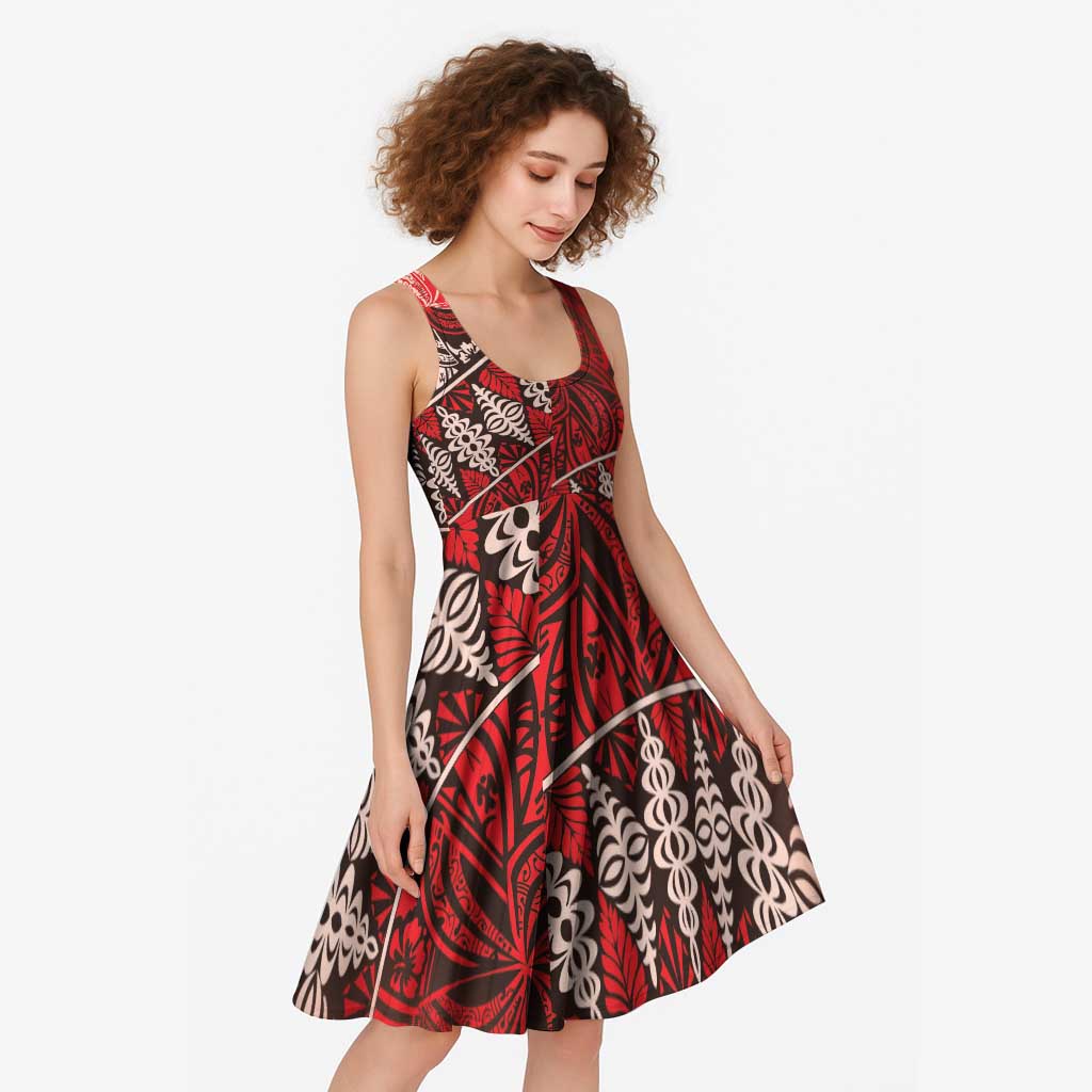 Vintage Ngatu Tribal Tonga Pattern Midi Dress LT9 - Polynesian Pride