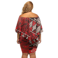 Vintage Ngatu Tribal Tonga Pattern Off Shoulder Short Dress - Polynesian Pride
