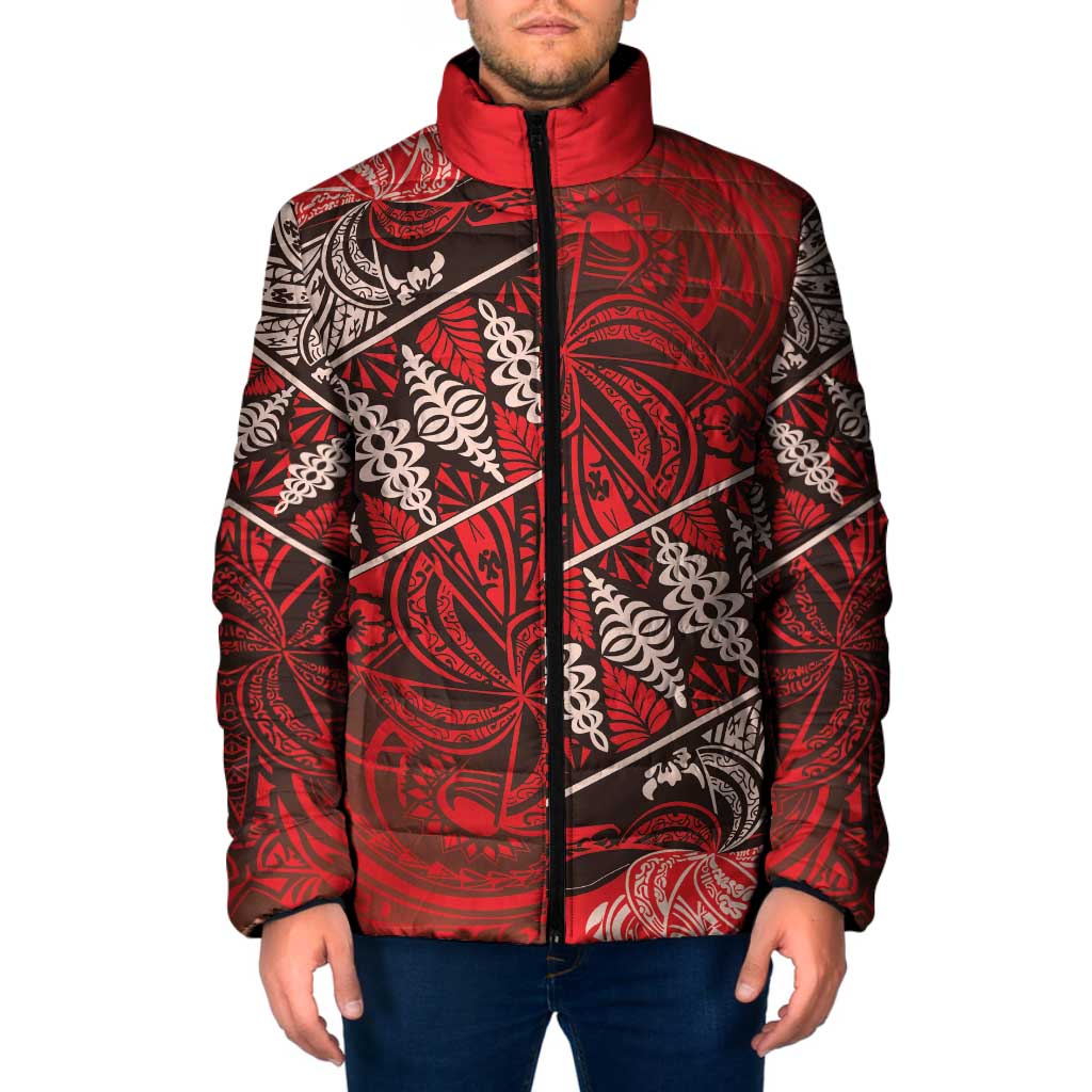 Vintage Ngatu Tribal Tonga Pattern Padded Jacket LT9 Red - Polynesian Pride