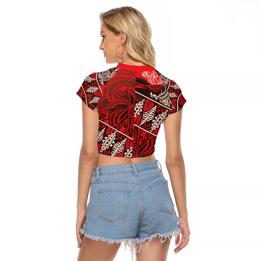 Vintage Ngatu Tribal Tonga Pattern Raglan Cropped T Shirt LT9 - Polynesian Pride