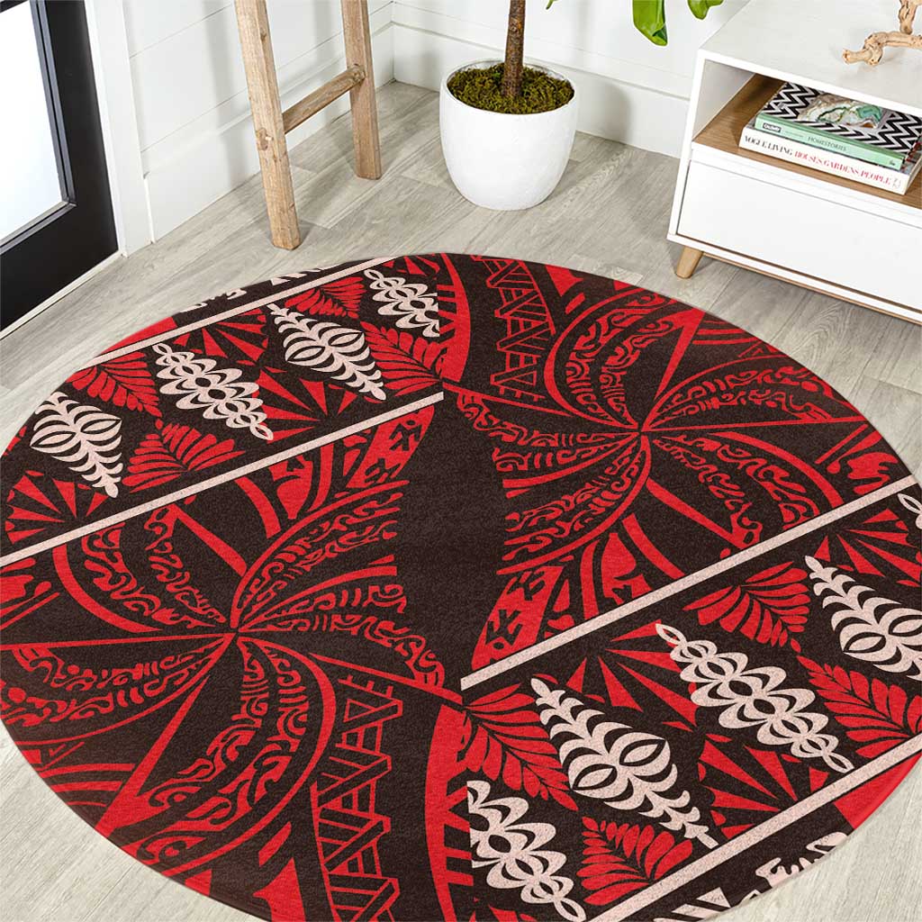 Vintage Ngatu Tribal Tonga Pattern Round Carpet - Polynesian Pride