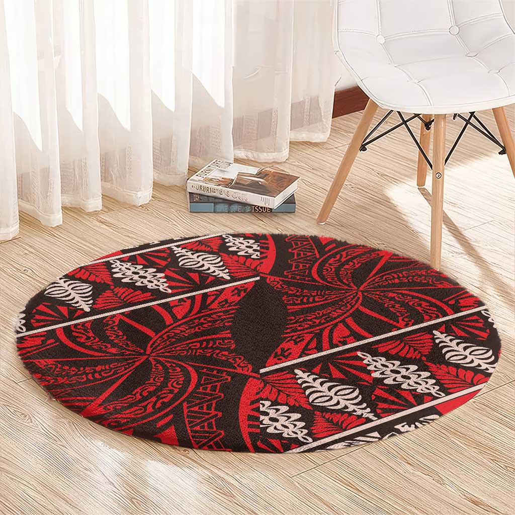 Vintage Ngatu Tribal Tonga Pattern Round Carpet - Polynesian Pride