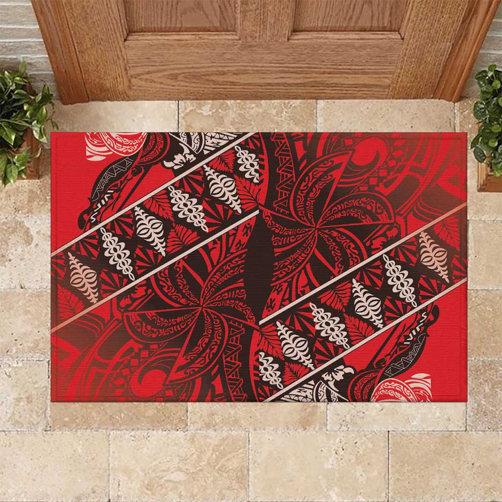Vintage Ngatu Tribal Tonga Pattern Rubber Doormat LT9 Red - Polynesian Pride