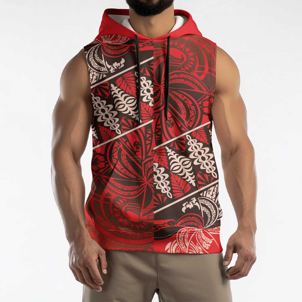Vintage Ngatu Tribal Tonga Pattern Sleeveless Hoodie - Polynesian Pride