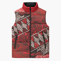 Vintage Ngatu Tribal Tonga Pattern Sleeveless Puffer Jacket LT9 Red - Polynesian Pride