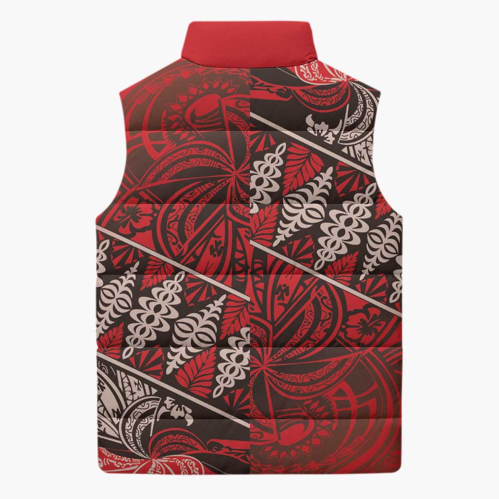 Vintage Ngatu Tribal Tonga Pattern Sleeveless Puffer Jacket LT9 - Polynesian Pride