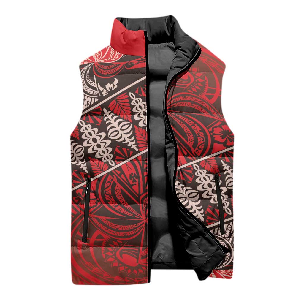 Vintage Ngatu Tribal Tonga Pattern Sleeveless Puffer Jacket LT9 - Polynesian Pride