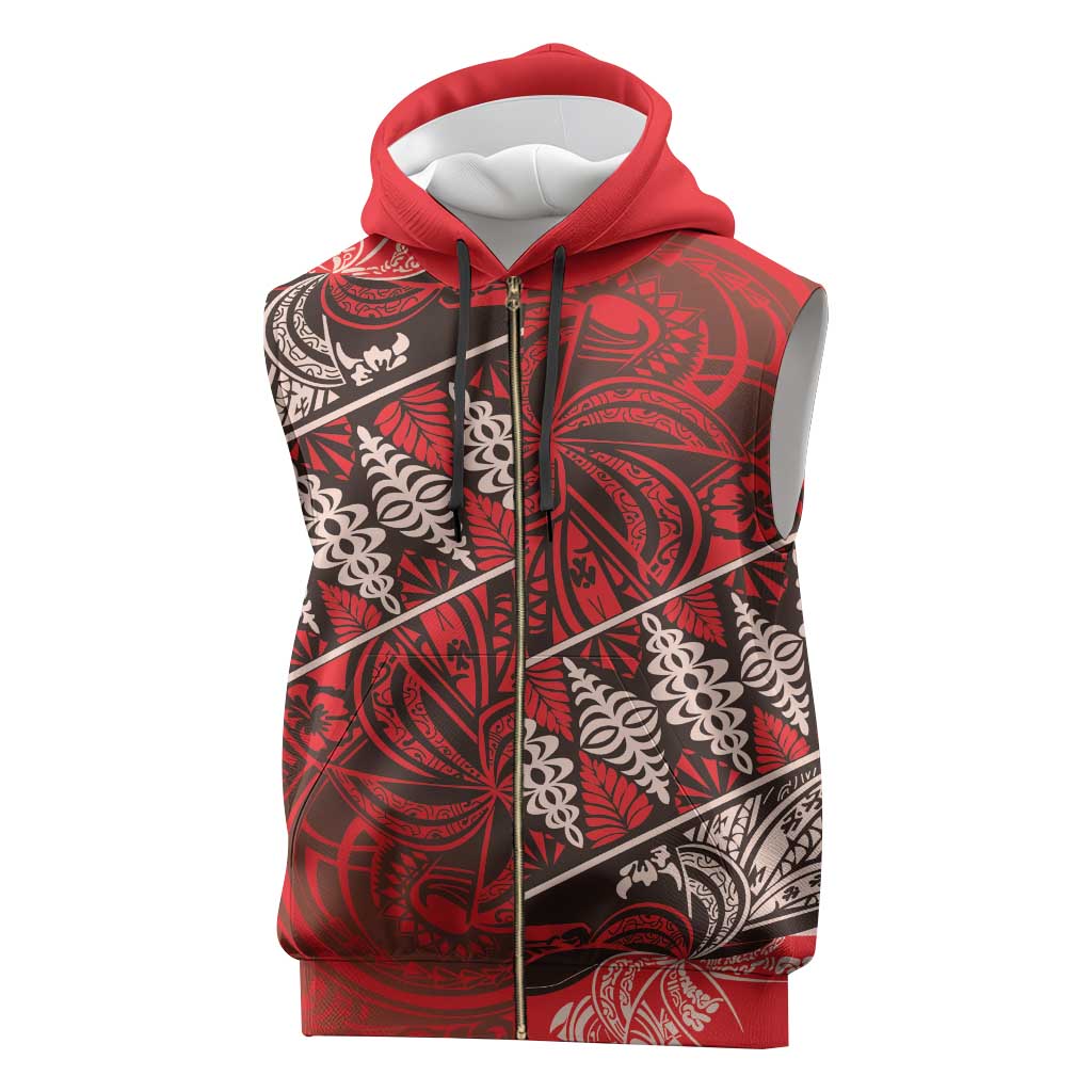 Vintage Ngatu Tribal Tonga Pattern Sleeveless Zip Hoodie - Polynesian Pride