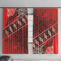 Vintage Ngatu Tribal Tonga Pattern Window Curtain LT9 With Hooks Red - Polynesian Pride